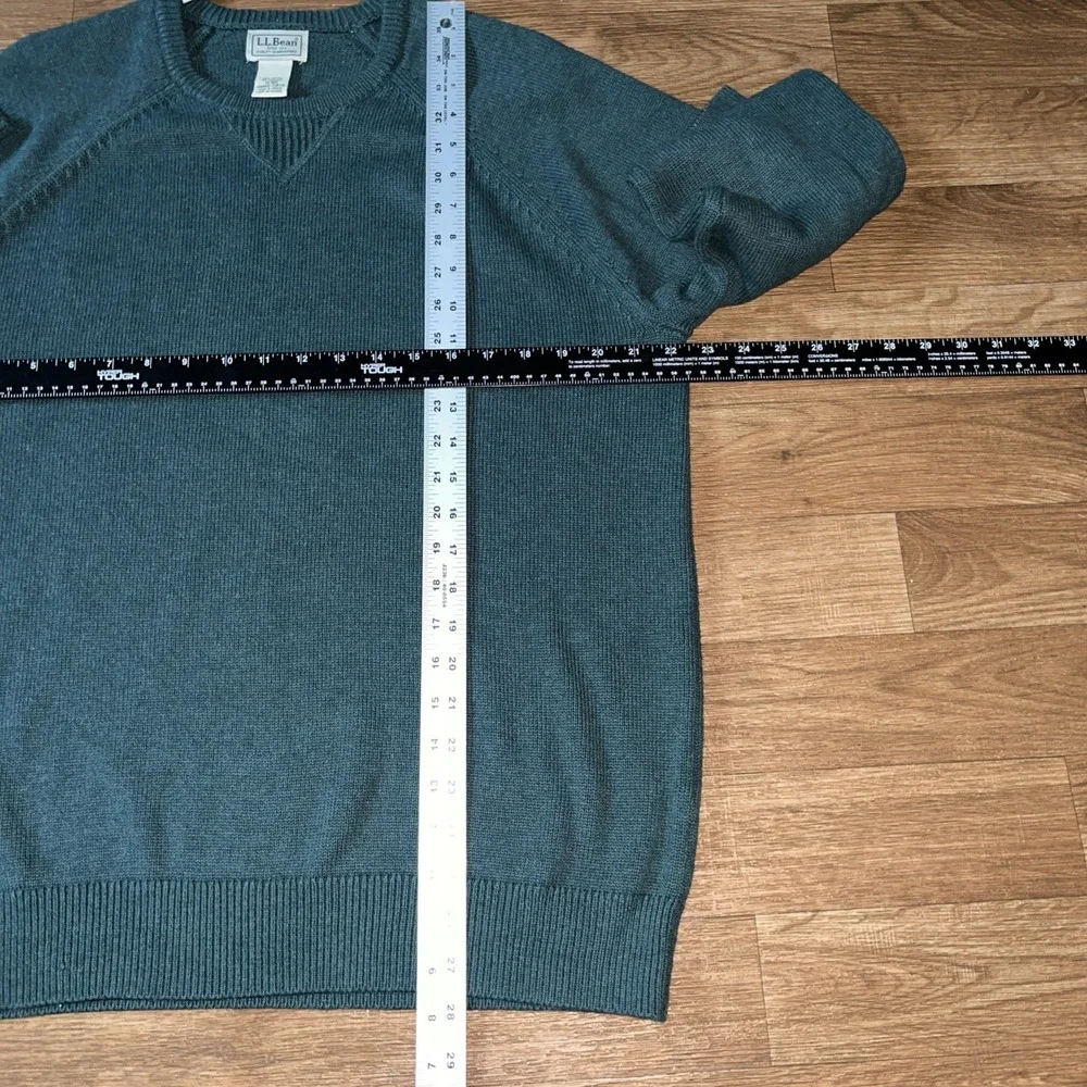 L.L. Bean Mens Wicked Soft Cotton/Cashmere Sweater M Crewneck Forest Green
